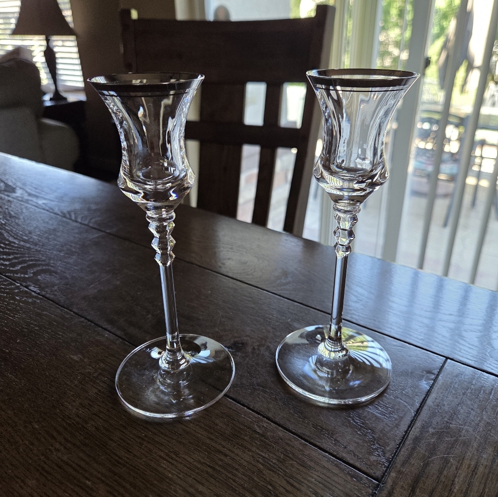 Pair Of Vintage Mikasa Silver Rimmed Taper Candle Holders